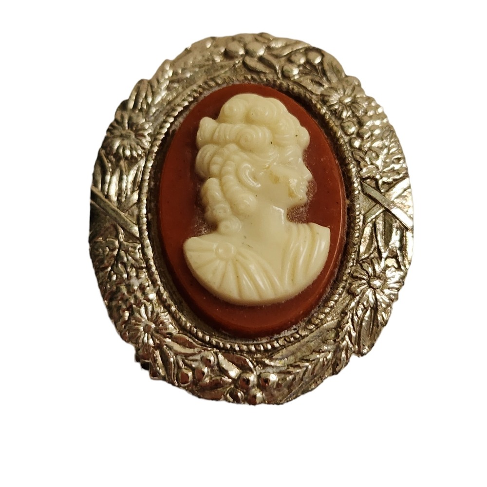 Vintage Vintage Faux Cameo Brooch Pendant Scarf Clip Floral Detailing‎